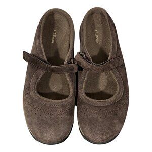 L.L. Bean Womens Mary Jane Shoes 7.5 Medium Brown Suede Slip-On Casual